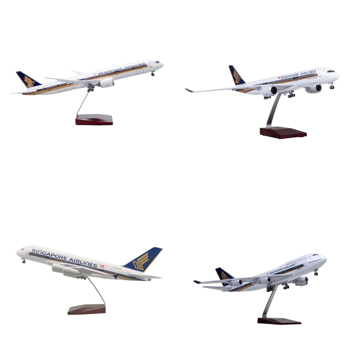 Model Kit Singapore - 47cm シンガポール航空 B737/787/380/350 模型飛行機 樹脂製ダイキャスト玩具飛行機 LEDとホイール付き