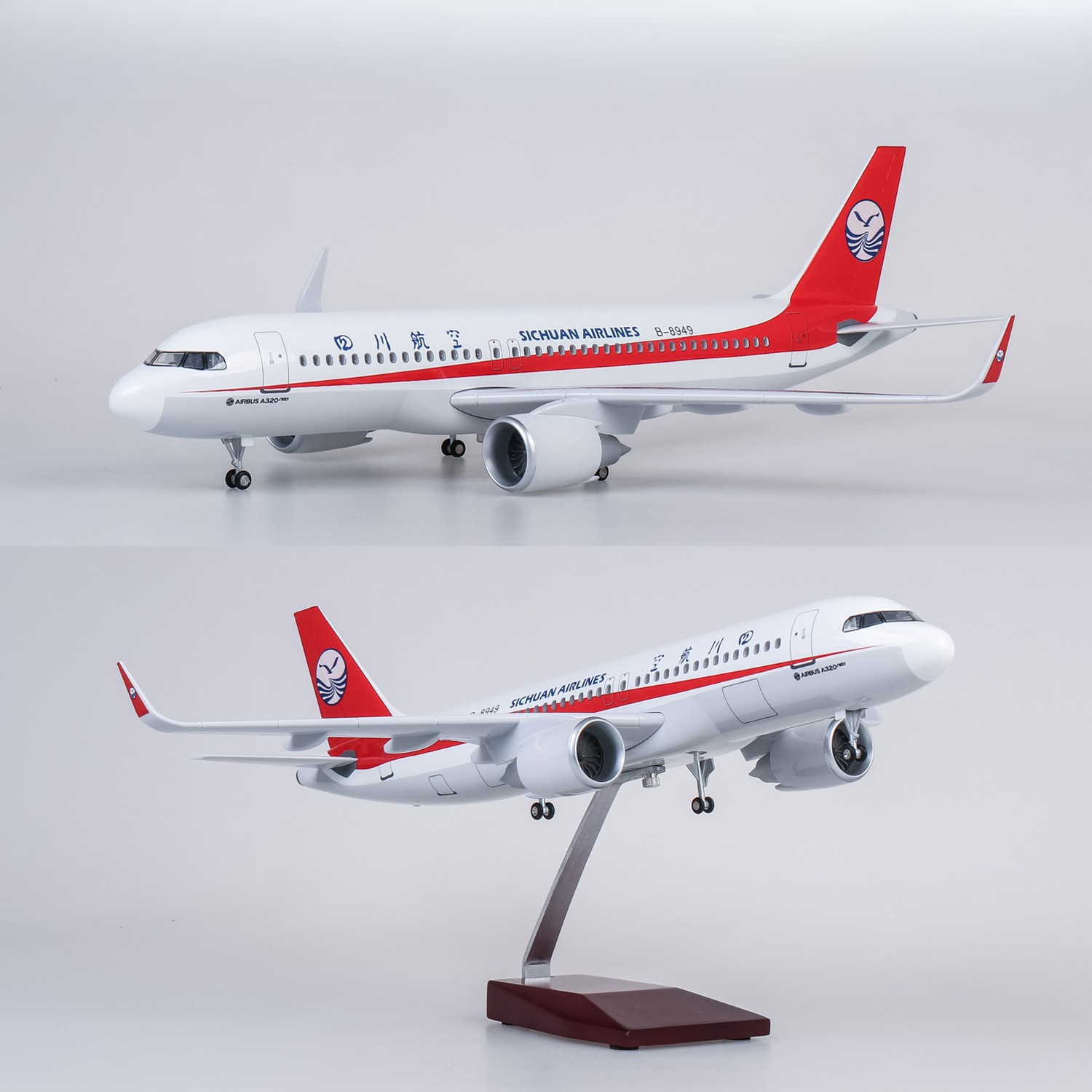 Model Kit Ixchel - 47cm大型四川A320ダイキャスト樹脂製飛行機模型キット、ランディングギアホイール付き、展示コレクションまたはおもちゃギフト用